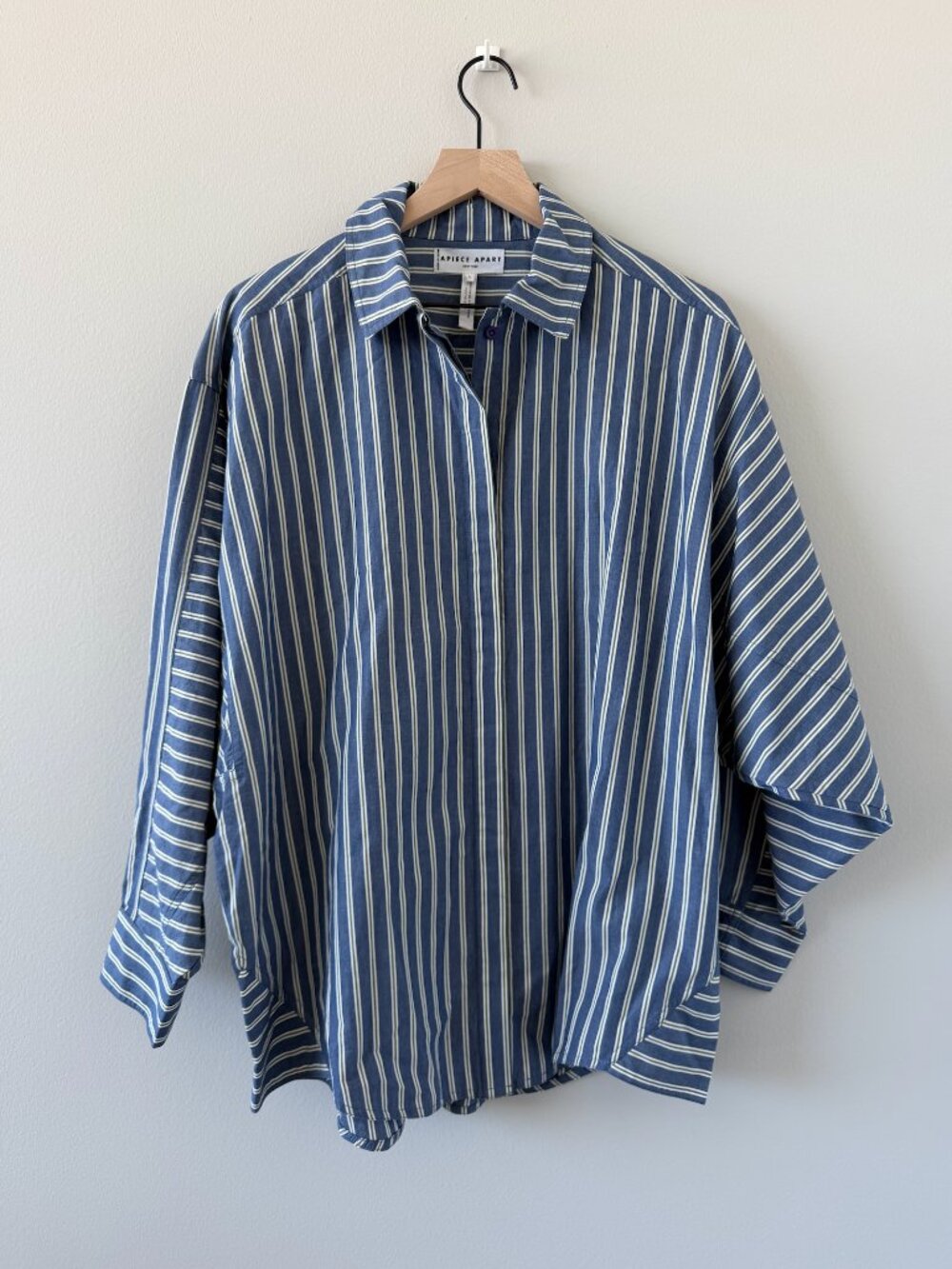 Apiece Apart Kaarina Dolman Button Down Indigo Stripe Shirt